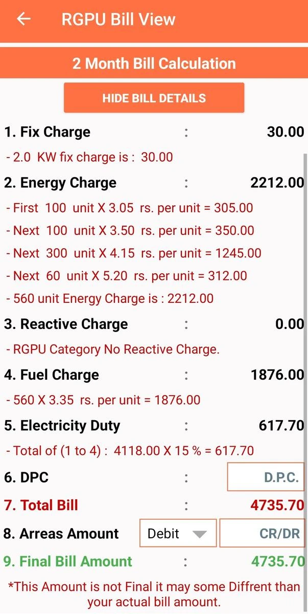 ugvcl bill charges in city rgpu