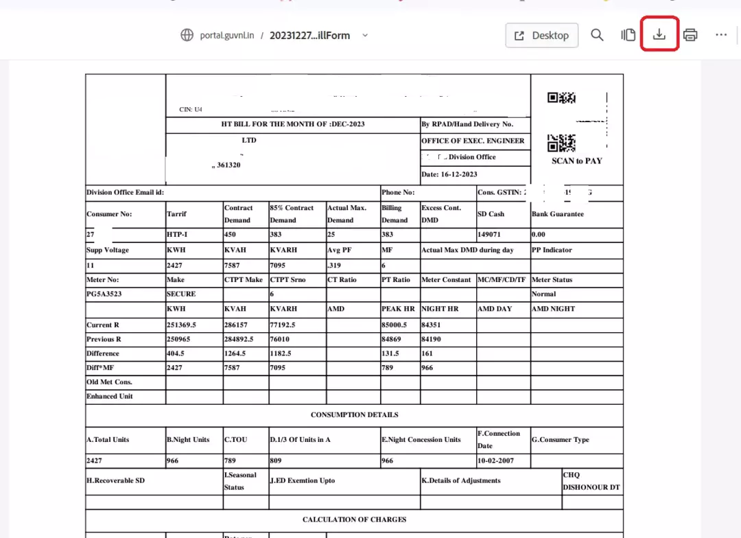 PGVCL HT Bill Download