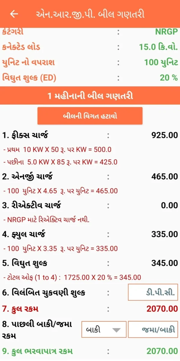 UGVCL Unit Rate in NRGP