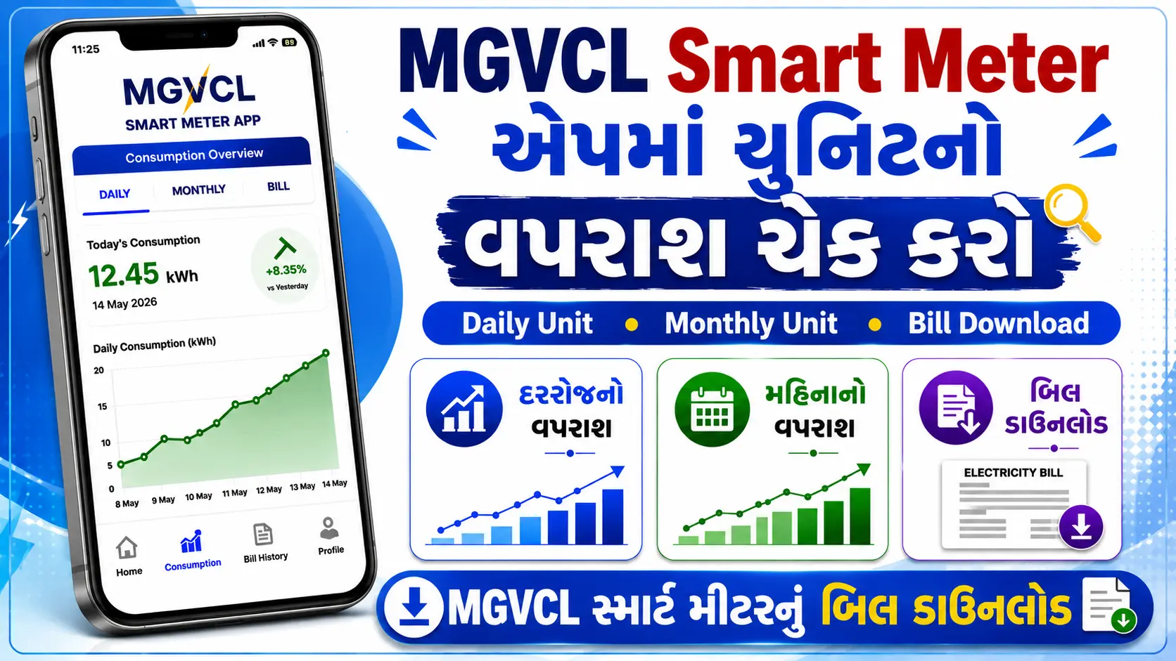MGVCL Smart Meter App Unit Check and Bill Download